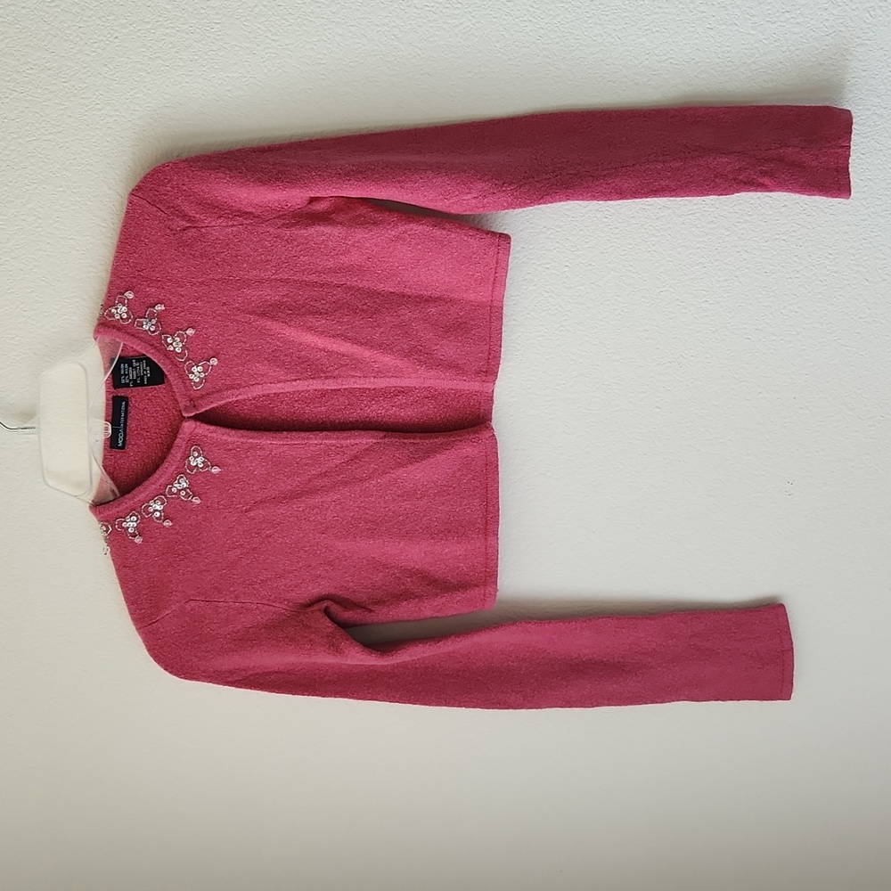 Moda International pink cropped shrug style cardigan Women Sz XXS or Girls Sz 10